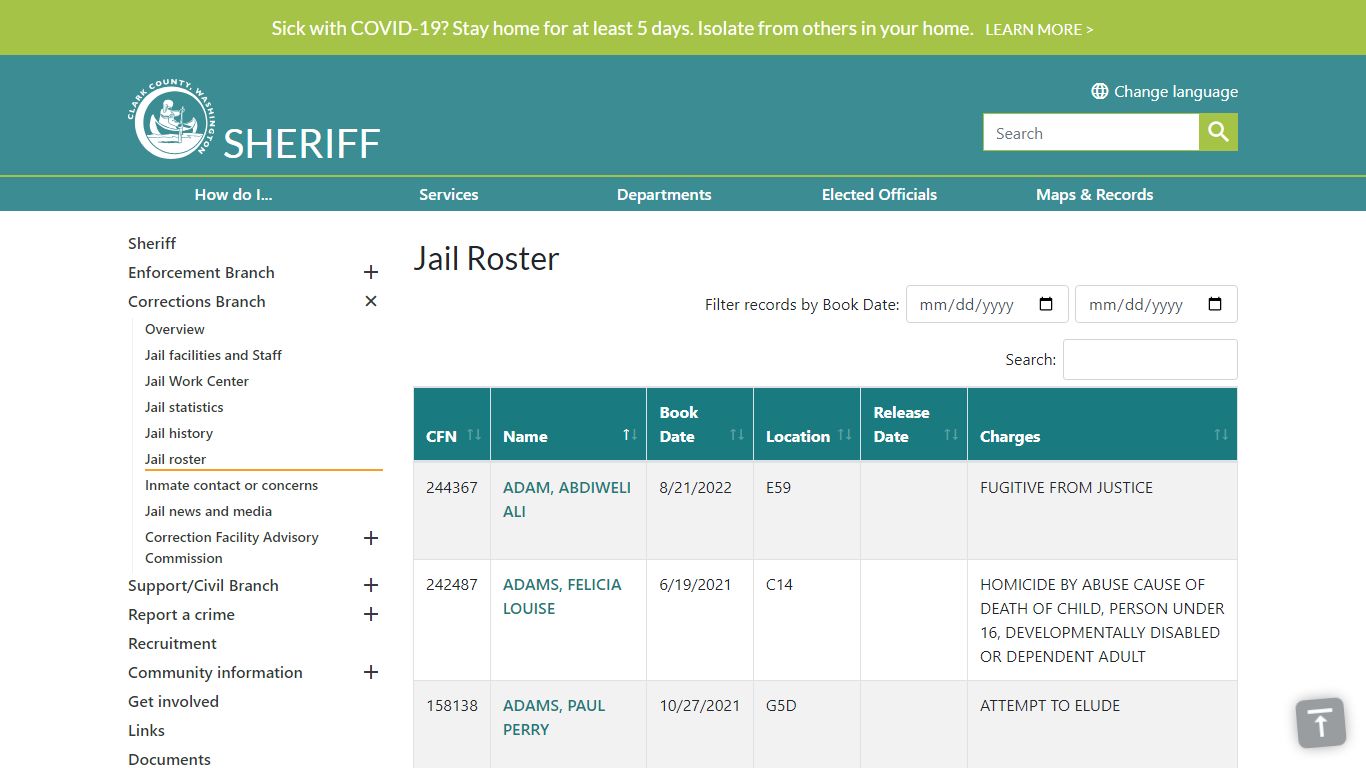 Jail Roster | Clark County - Clark County, Washington